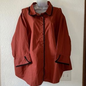 eShakti button up collared blouse- rust with black trim